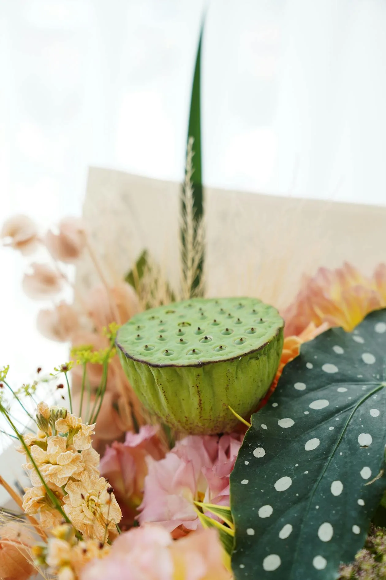Close-up of a lush mixed flower bouquet with pastel colours