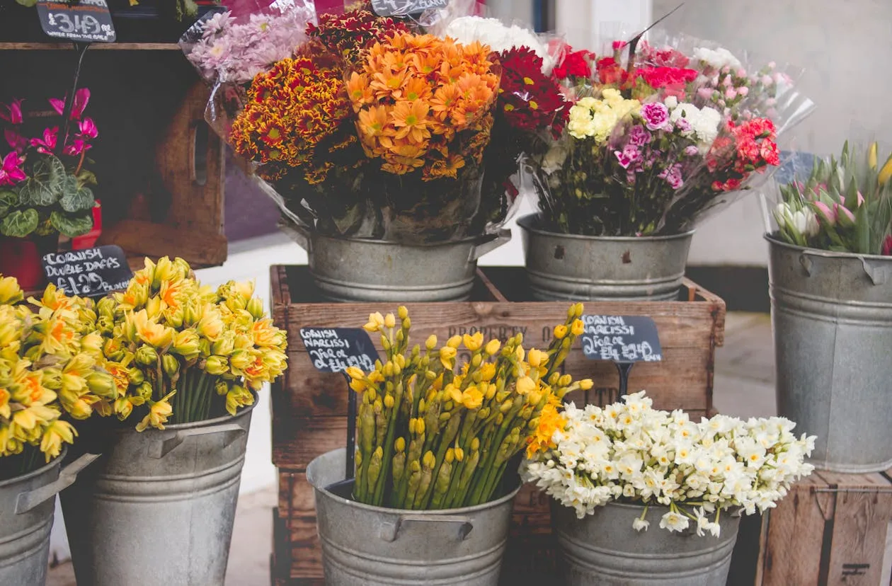 Fresh cut flowers arranged in a glass vase